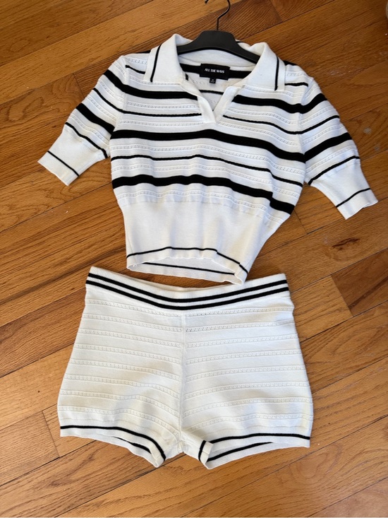 All The Ways Pants - All the ways revolve small set White & Black Striped Knit Two-Piece Set